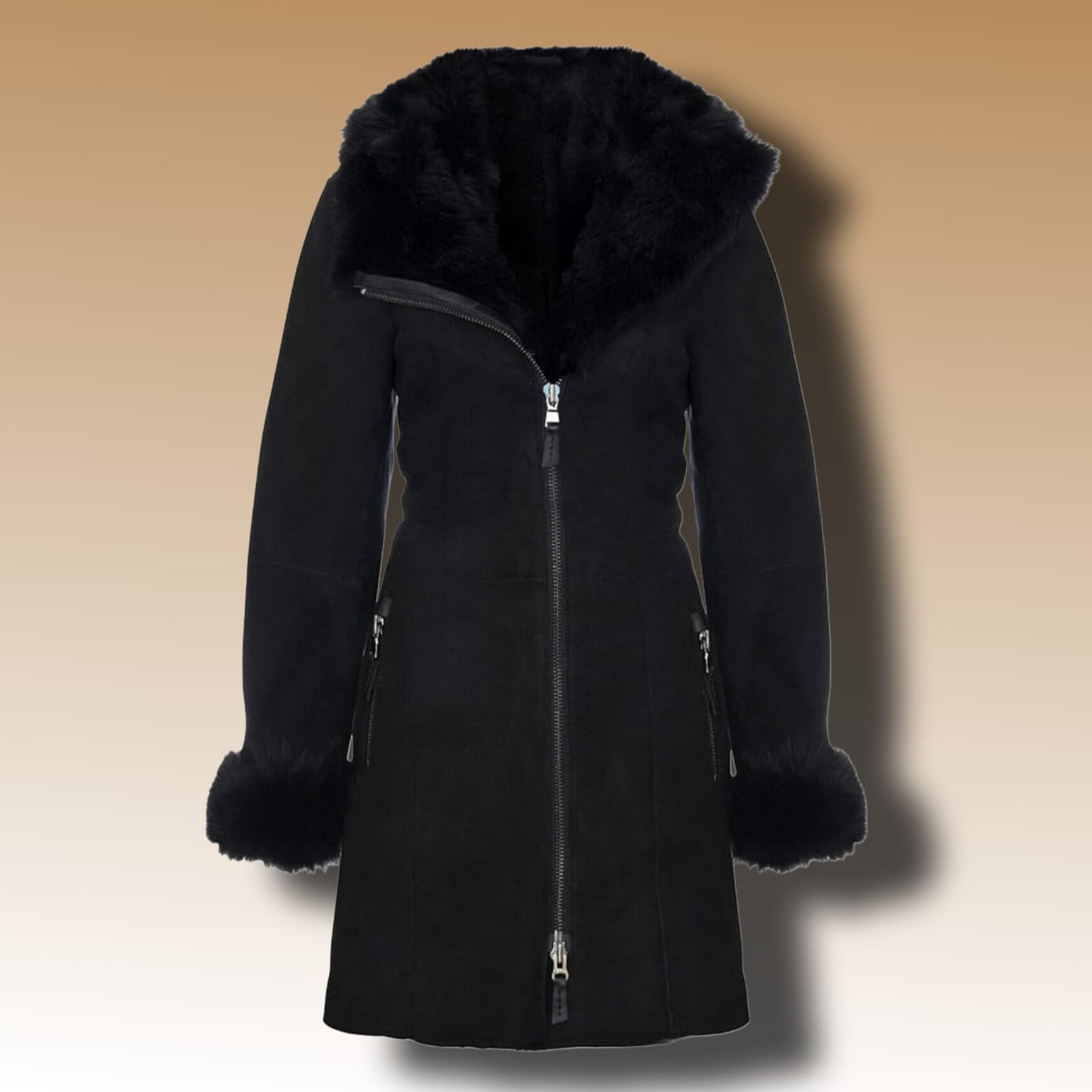 Black suedette hooded parka best sale